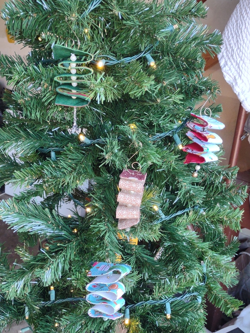 Handmade Spiral Fabric Ribbon Candy Christmas Ornaments